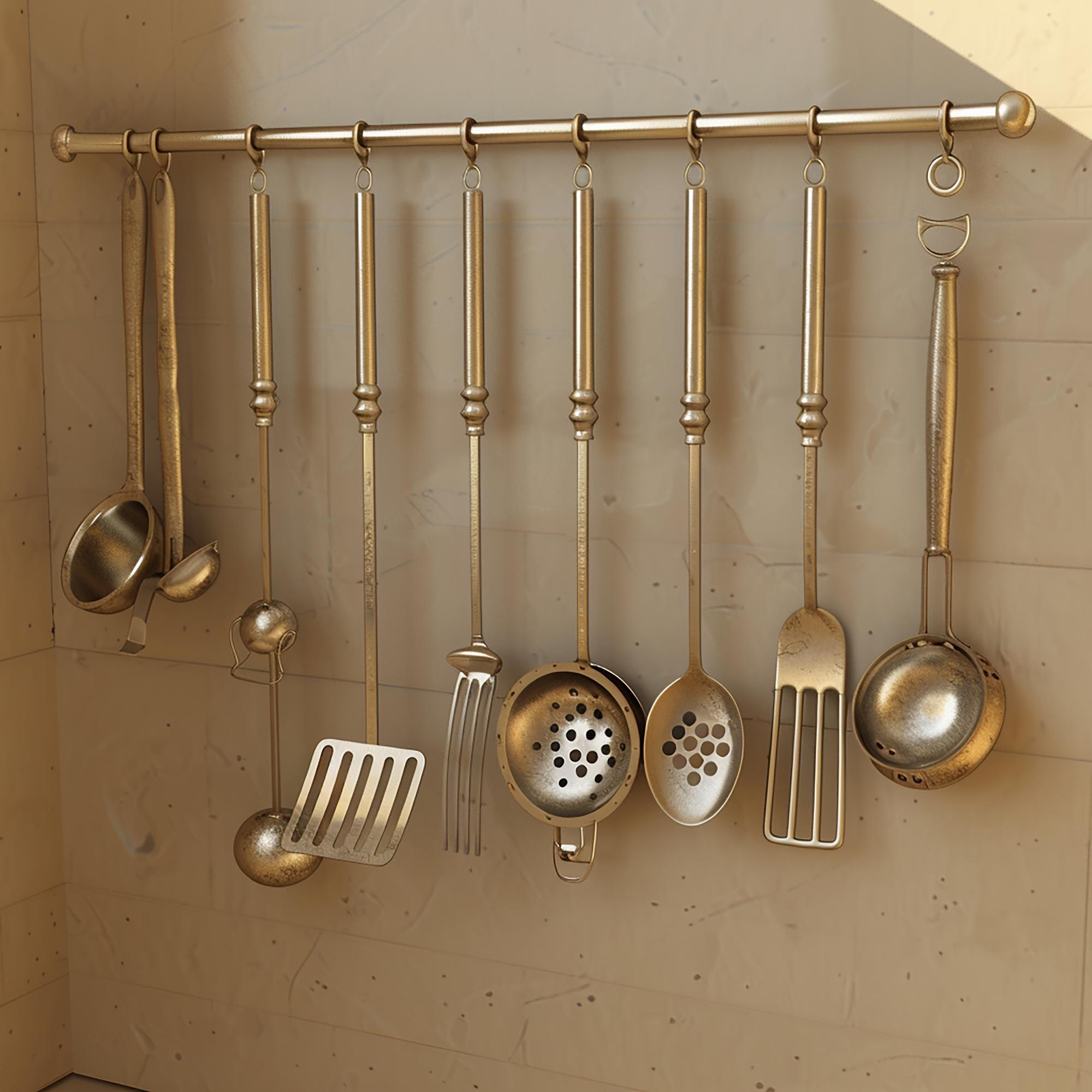 Interior of small elegant kitchen atelier with brass details
